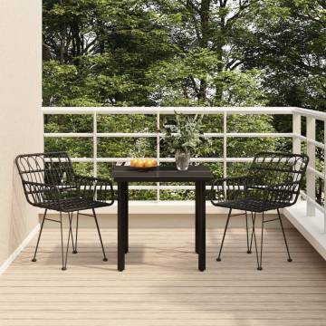 3 Piece Black Poly Rattan Garden Dining Set - Hipomarket