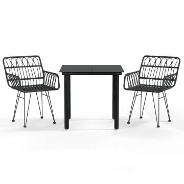 3 Piece Black Poly Rattan Garden Dining Set - Hipomarket