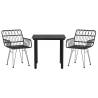 3 Piece Black Poly Rattan Garden Dining Set - Hipomarket