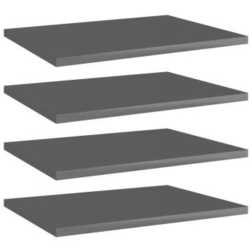 High Gloss Grey Bookshelf Boards - 4 pcs | HipoMarket