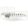 White Double Bed Frame with Headboard - Solid Pine Wood