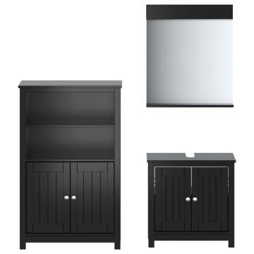 3 Piece Bathroom Furniture Set BERG Black Solid Pine Wood