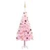 Artificial Pre-lit Christmas Tree with Ball Set Pink 150 cm PVC Colour pink and gold Size 150 x 75 cm Quantity in Package 1 Number of Branch Tips 