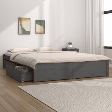 Stylish Grey King Size Bed Frame with Drawers | Hipomarket