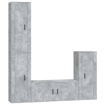 4 Piece Concrete Grey TV Cabinet Set - Stylish Storage Solution