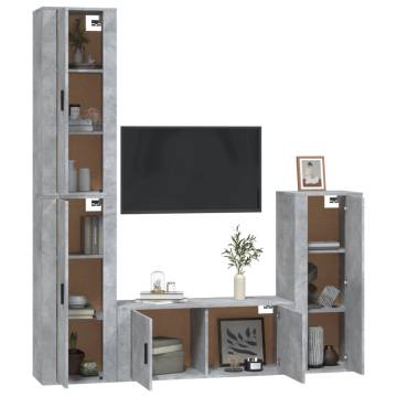 4 Piece Concrete Grey TV Cabinet Set - Stylish Storage Solution