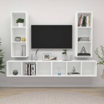 Wall-mounted TV Cabinets Set - 4pcs White Engineered Wood