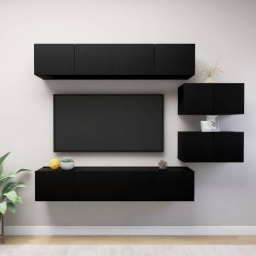 6 Piece Black Engineered Wood TV Cabinet Set | HipoMarket