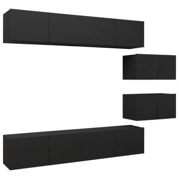 6 Piece Black Engineered Wood TV Cabinet Set | HipoMarket