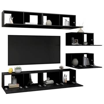 6 Piece Black Engineered Wood TV Cabinet Set | HipoMarket