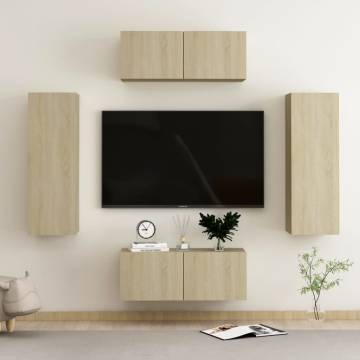 4 Piece TV Cabinet Set - Sonoma Oak Engineered Wood