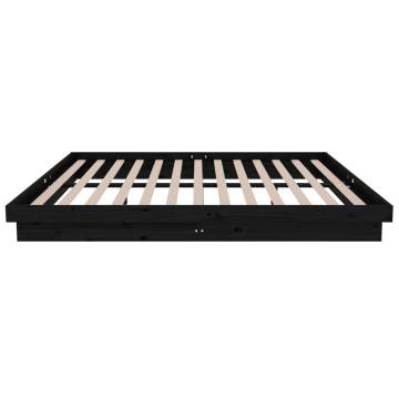 Black Solid Wood King Size Bed Frame - 150x200 cm | HipoMarket