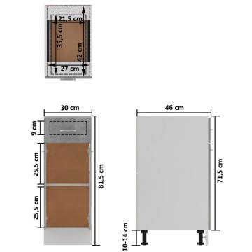 Concrete Grey Drawer Bottom Cabinet - 30x46x81.5 cm