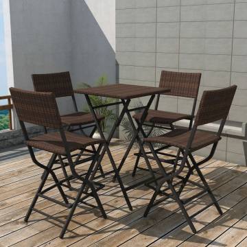 5 Piece Folding Outdoor Dining Set - Steel Poly Rattan Brown