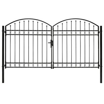 Double Door Garden Gate with Arched Top - 300x175cm Black