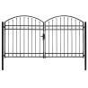 Fence Gate Double Door with Arched Top Steel 300x175 cm Black Size 300 x 175 cm 