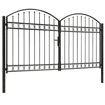 Double Door Garden Gate with Arched Top - 300x175cm Black