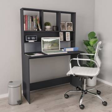 Stylish Grey Desk with Shelf - Space-Saving Design | Hipomarket