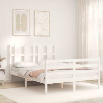 White Double Solid Wood Bed Frame with Headboard - Hipo Market