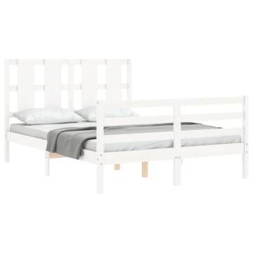 White Double Solid Wood Bed Frame with Headboard - Hipo Market