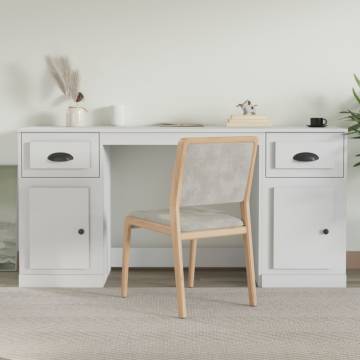 Elegant White Engineered Wood Desk with Cabinet | Hipo Market