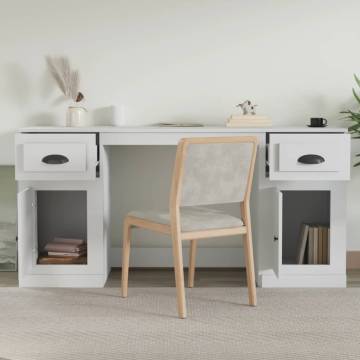 Elegant White Engineered Wood Desk with Cabinet | Hipo Market