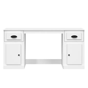 Elegant White Engineered Wood Desk with Cabinet | Hipo Market