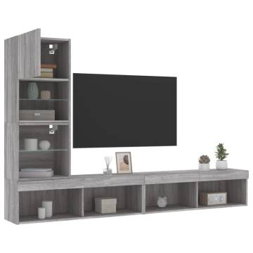 4 Piece Grey Sonoma TV Wall Units with RGB LED | HipoMarket