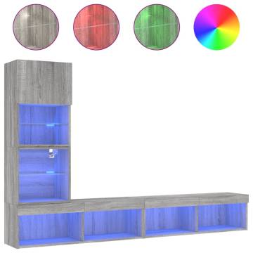 4 Piece Grey Sonoma TV Wall Units with RGB LED | HipoMarket