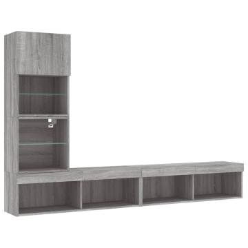 4 Piece Grey Sonoma TV Wall Units with RGB LED | HipoMarket