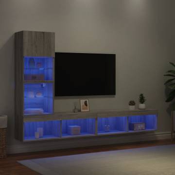 4 Piece Grey Sonoma TV Wall Units with RGB LED | HipoMarket