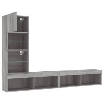 4 Piece Grey Sonoma TV Wall Units with RGB LED | HipoMarket