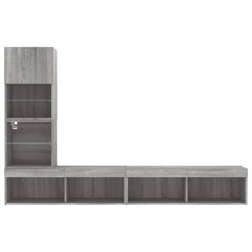 4 Piece Grey Sonoma TV Wall Units with RGB LED | HipoMarket