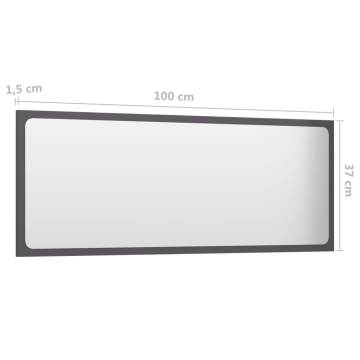 High Gloss Grey Bathroom Mirror - 100x1.5x37 cm