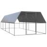 Chicken Cage 3x8x2 m Galvanised Steel Colour silver and grey Size 3 x 8 x 2 m Model with fully-covered roof 