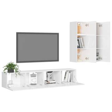 4 Piece High Gloss White TV Cabinet Set | Stylish Storage Solution