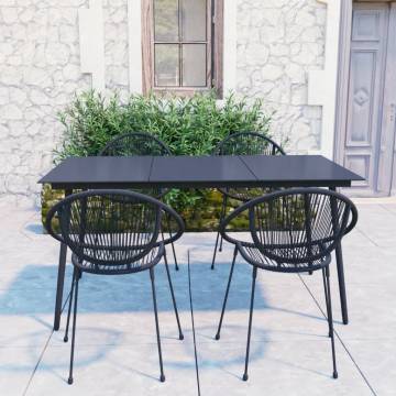 5 Piece Outdoor Dining Set - PVC Rattan Black | Hipo Market