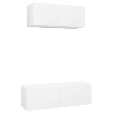 2 Piece White TV Cabinet Set - Stylish Storage Solution