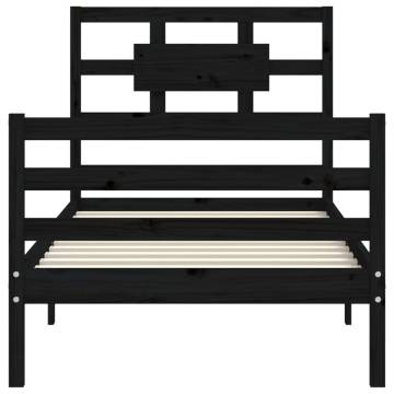 Black Single Wooden Bed Frame with Headboard - Hipomarket