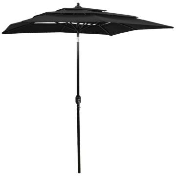 3-Tier Parasol with Aluminium Pole - Black 2x2 m | Hipomarket