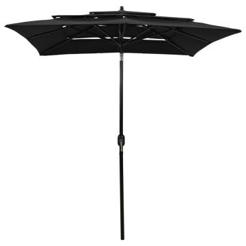 3-Tier Parasol with Aluminium Pole - Black 2x2 m | Hipomarket