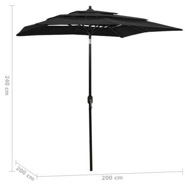 3-Tier Parasol with Aluminium Pole - Black 2x2 m | Hipomarket