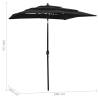 3-Tier Parasol with Aluminium Pole - Black 2x2 m | Hipomarket