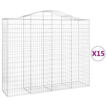 Arched Gabion Baskets - 15 pcs Galvanised Iron | HipoMarket