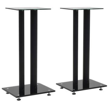 Speaker Stands 2 pcs | Tempered Glass & Pillars Design - Black