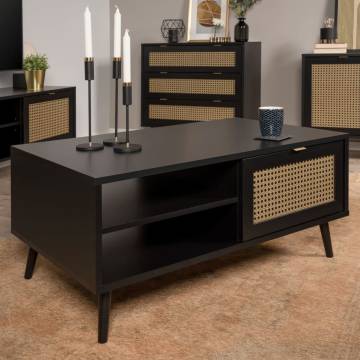 Finori Vienna 55A Coffee Table - Black & Rattan Print