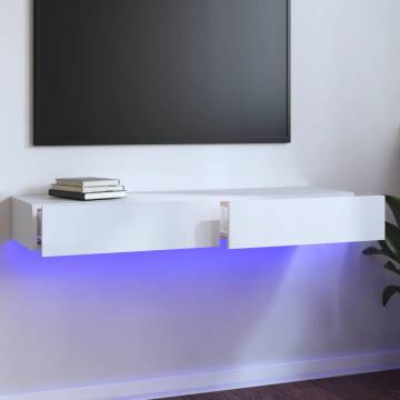 TV Cabinet with LED Lights - High Gloss White | 120x35x15.5 cm