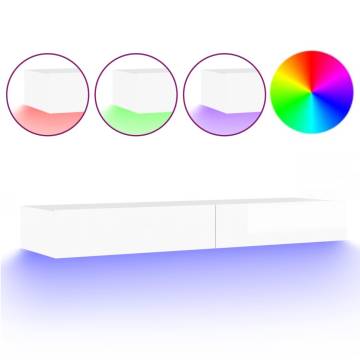 TV Cabinet with LED Lights - High Gloss White | 120x35x15.5 cm