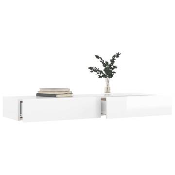 TV Cabinet with LED Lights - High Gloss White | 120x35x15.5 cm