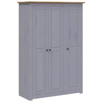 3-Door Grey Wardrobe | Pine Panama Range - 118x50x171.5 cm